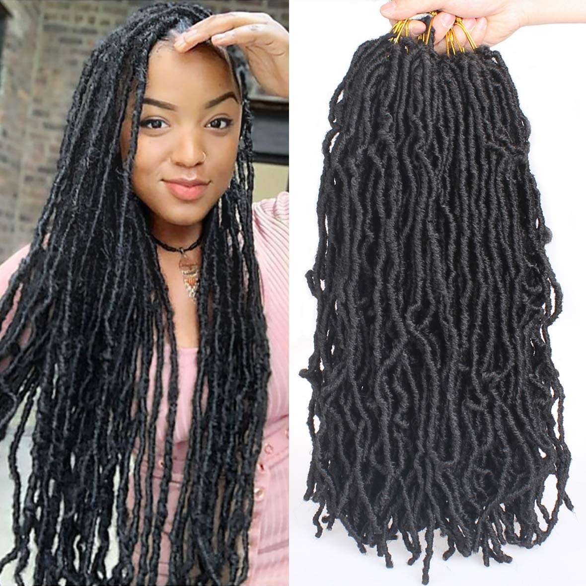 Faux Locs Crochet Hair - 18 Inch Pre-Looped 7 Packs Soft Natural Black Goddess Locs for Women