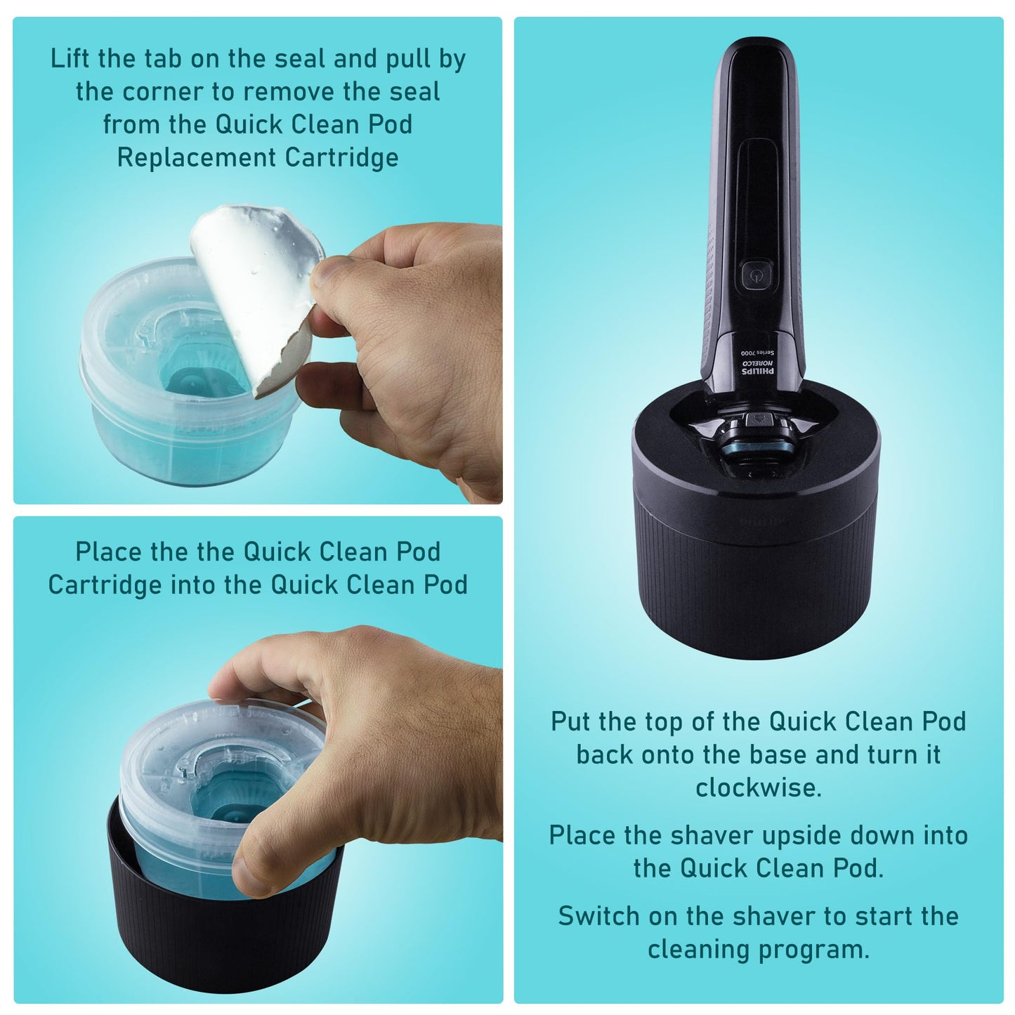 Clark Shaving Co. Quick Clean Pod Replacement Cartridge Compatible with Philips Norelco Quick Clean pods (4pk)