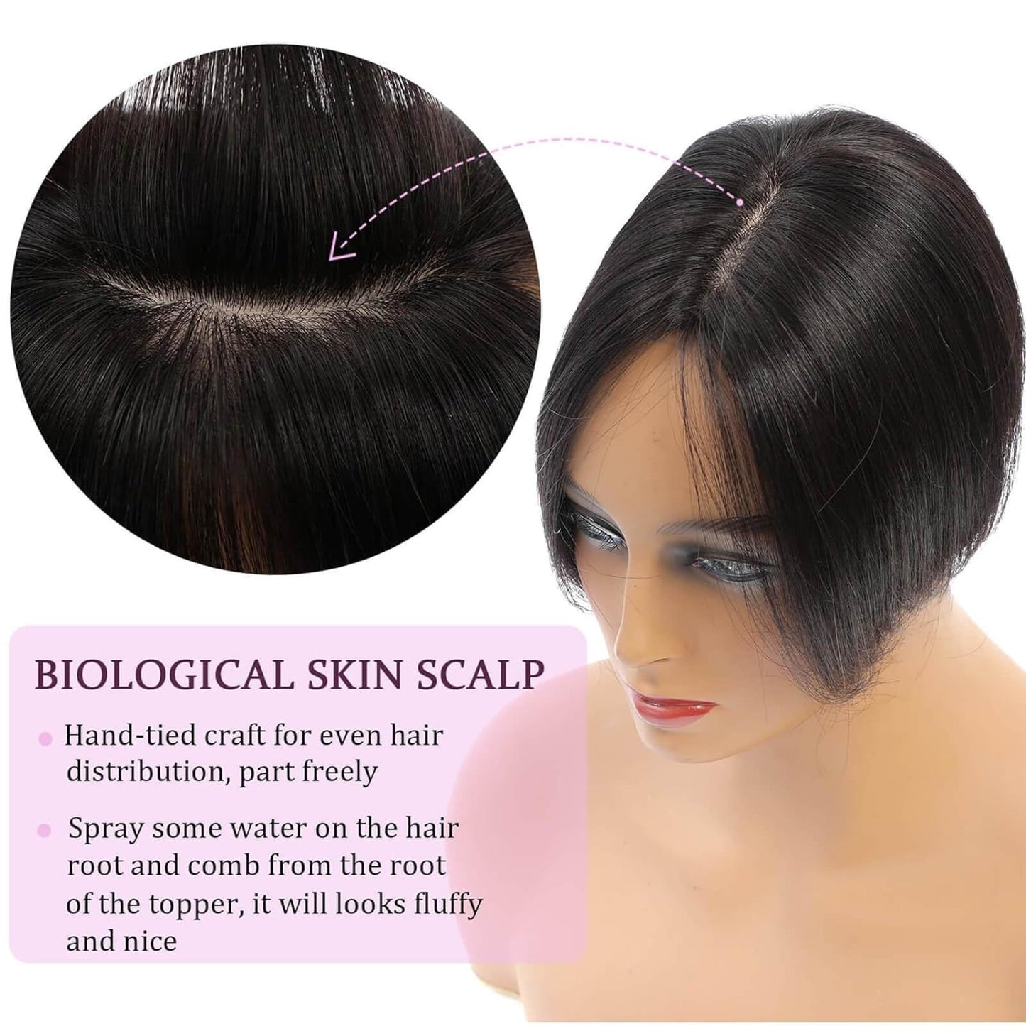 MORICHY Hair Toppers for Women Real Human Hair,Realistic Scalp Line Human Hair Toppers for Women with Thinning 360°Cover Black 7 Inch Short Topper Pieces for Daily Use 1B# 2 Clip