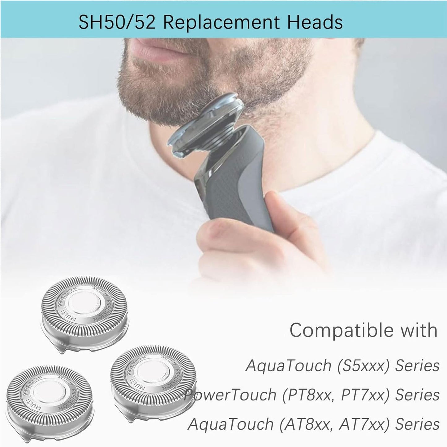 Gleway Sh50/52 Replacement Heads Compatible with Norelco Series 5000 Electric Shavers, New Upgrade Razor Replacement Blades Fit for Series 5000 S5xxx, PT8xx, PT7xx, AT8xx, AT7xx, 6Pack