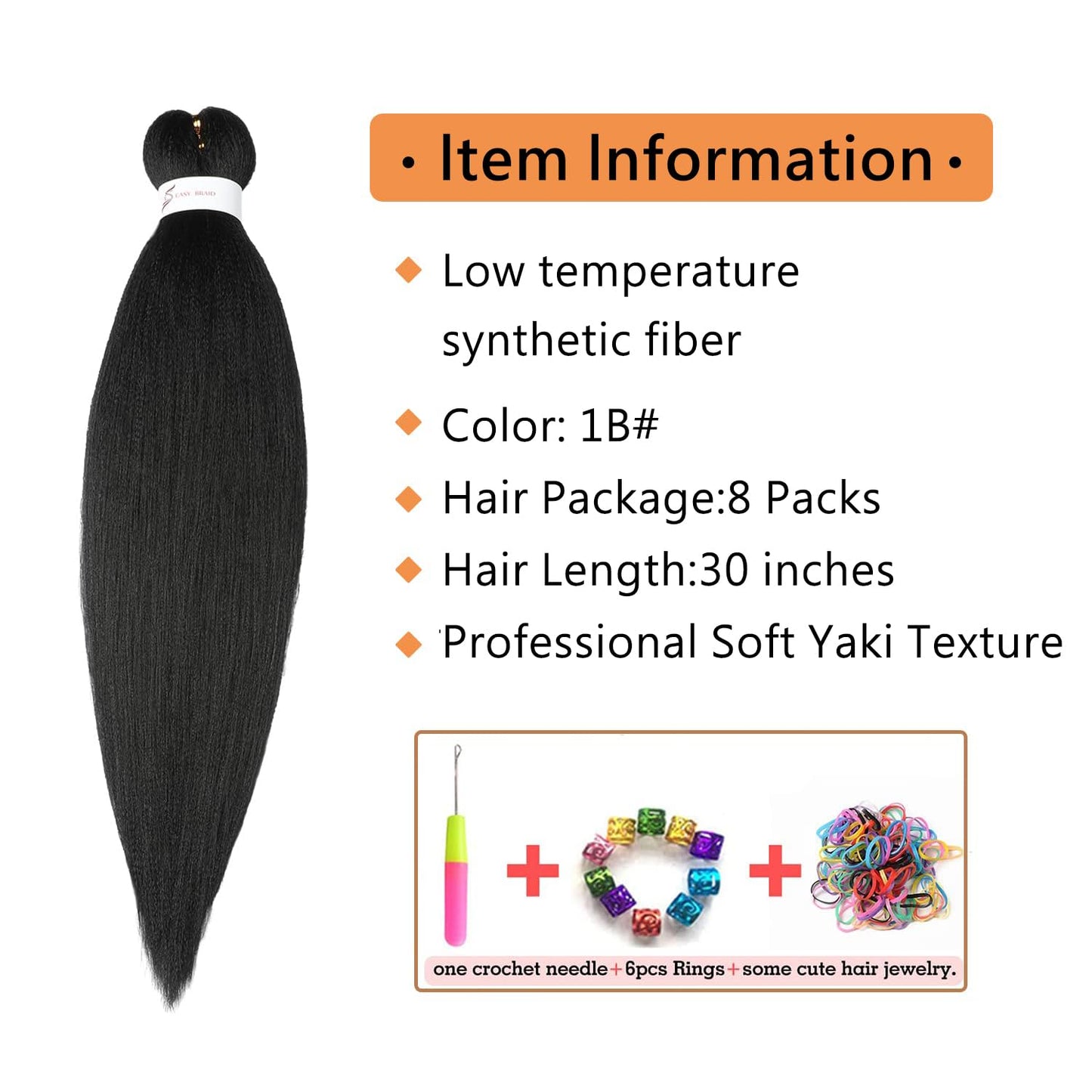 8 Packs 20-Inch Ombre Pre-Stretched Braiding Hair - Soft Yaki Texture Extensions