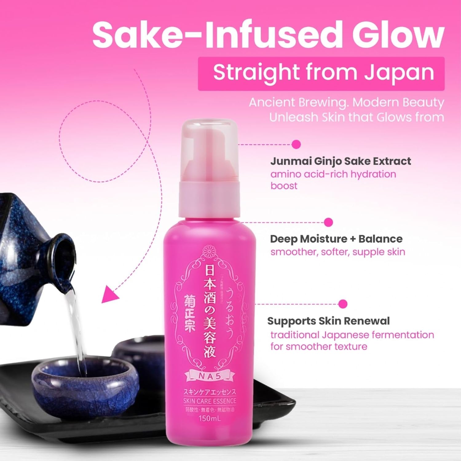 Kikumasamune 2-in-1 Face Toner & Body Lotion - Japanese Skincare with Fermented Rice, Sake, Ceramides & Amino Acids, 16.9 Fl Oz