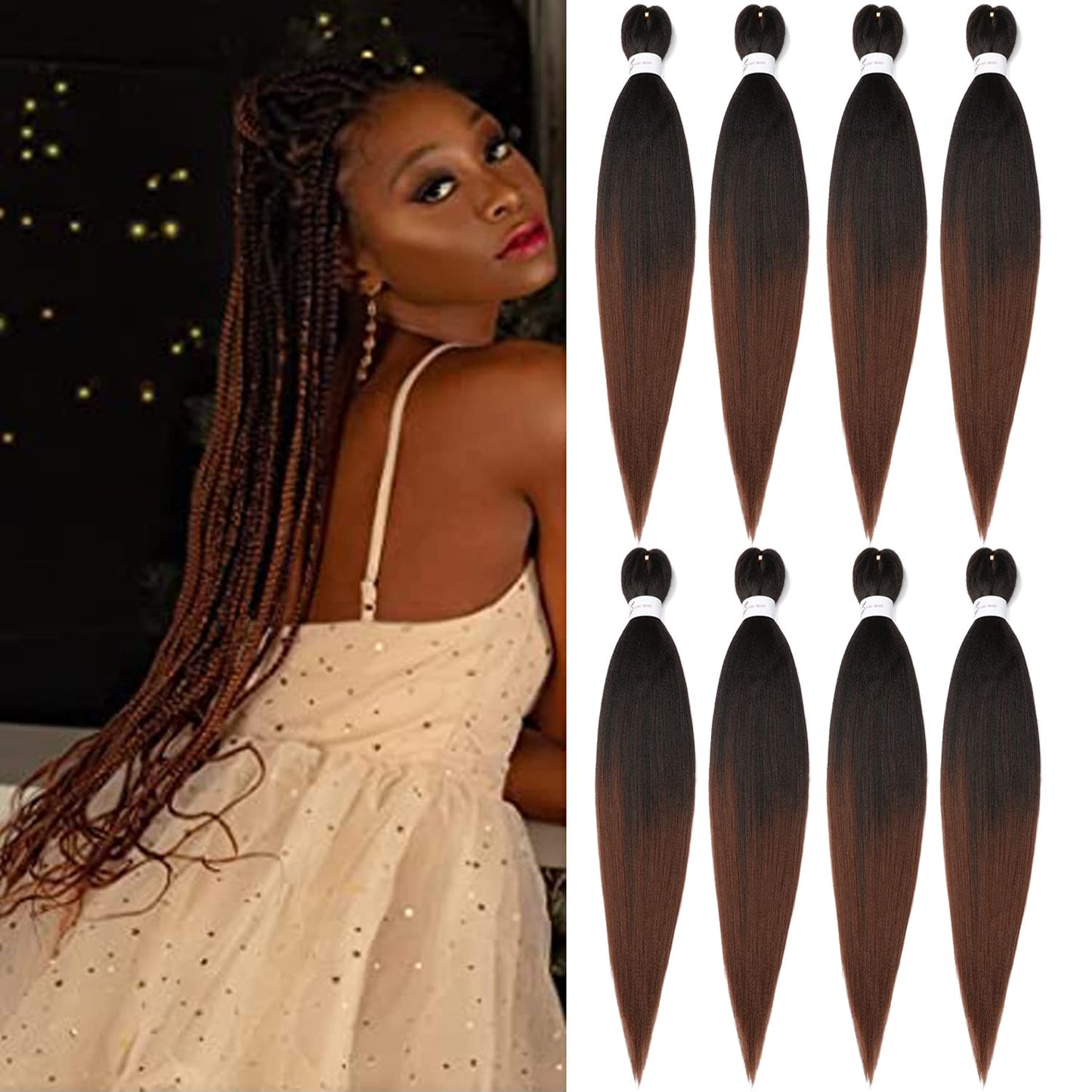 8 Packs 20-Inch Ombre Pre-Stretched Braiding Hair - Soft Yaki Texture Extensions