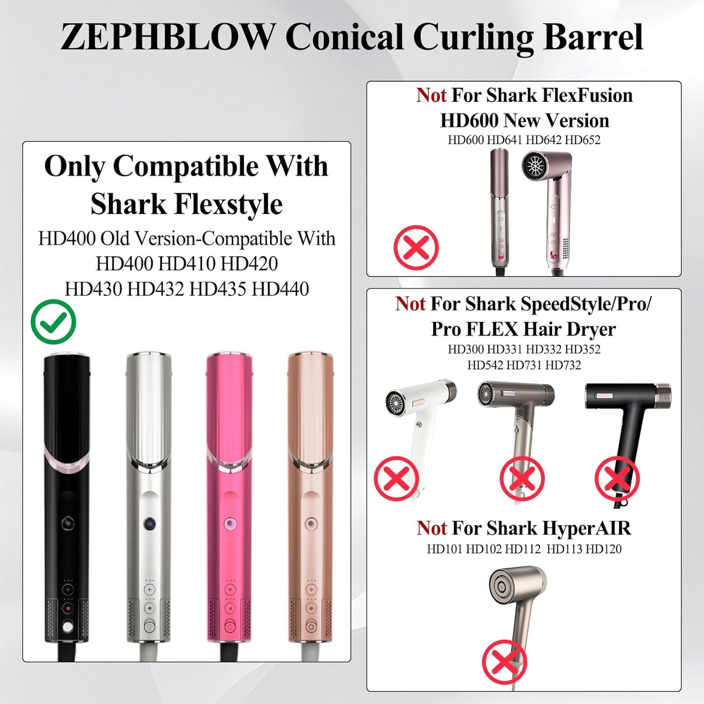 Conical Curling Barrel for Shark Flexstyle - 0.78-1.4 Inch Attachment for Long Hair