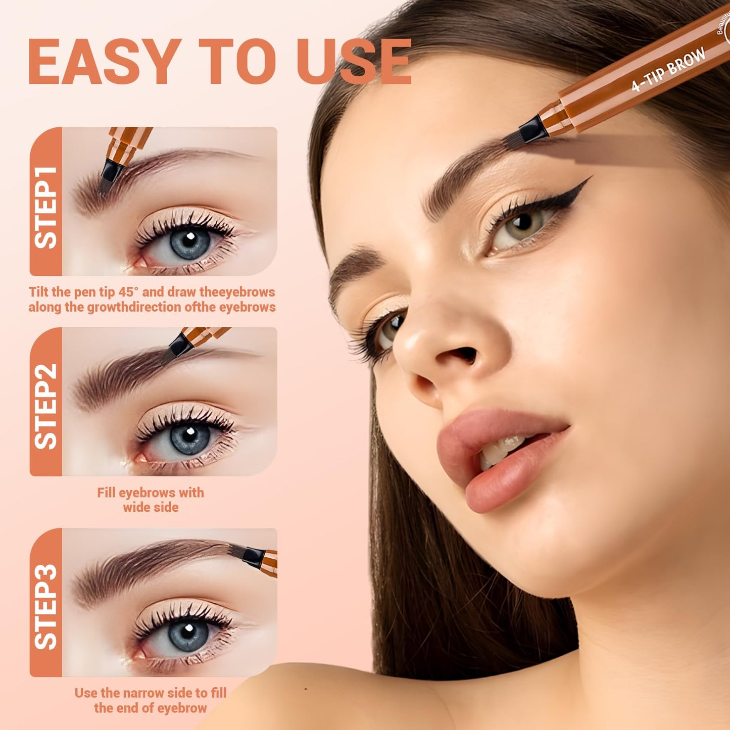 Magic Eyebrow Contouring Brown Black Pencil, 2025 New Microblading Eyebrow Pencils for Women, 4-tip Waterproof Fine Medium Eye Brow Pens for Natural Eye Makeup (light brown)
