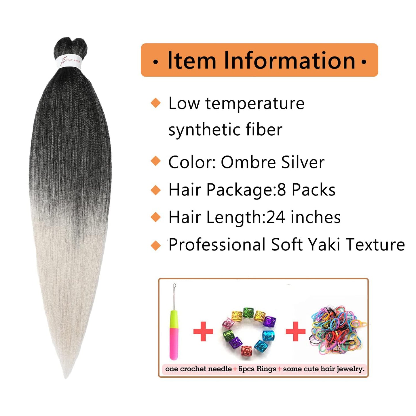 8 Packs 20-Inch Ombre Pre-Stretched Braiding Hair - Soft Yaki Texture Extensions