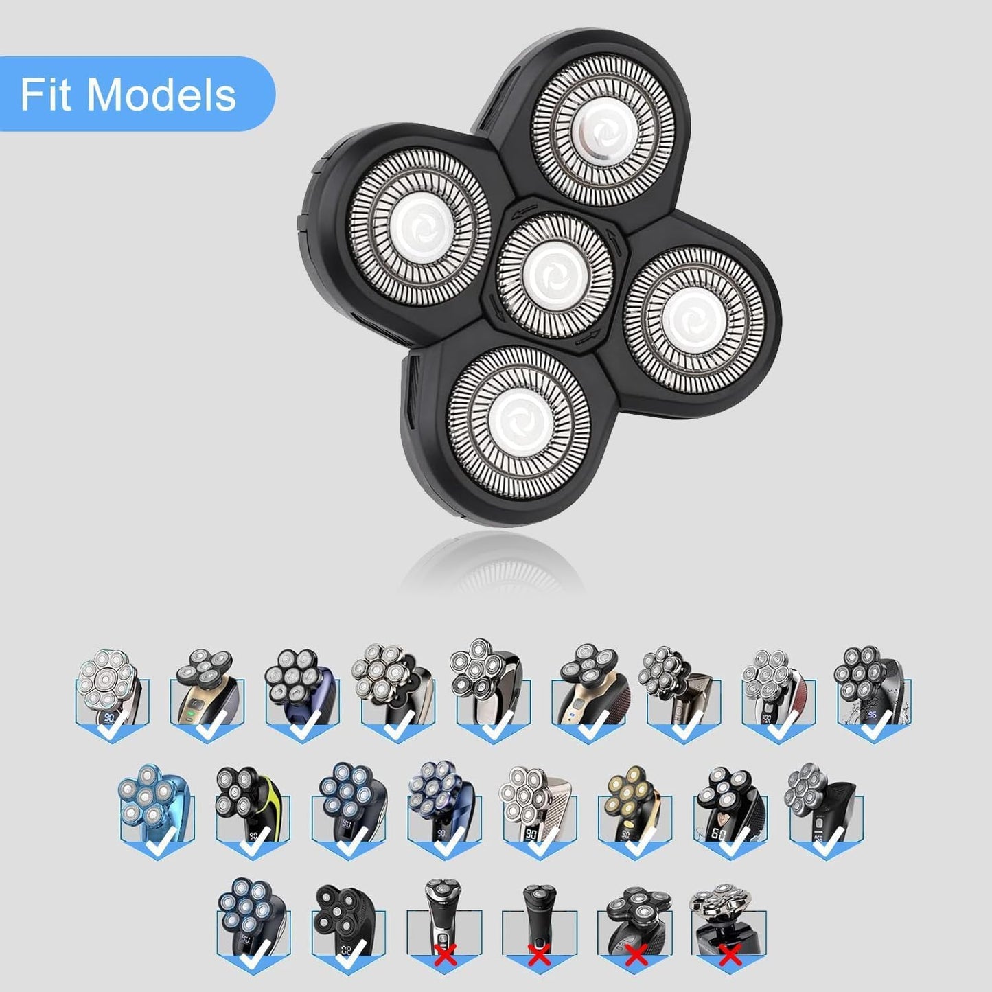 Freedom Universal 3PCS 5 Blades Shaver Replacement Heads Compatible with Freebird Freedom Bird and More 5 Blades Shaver Replacement Heads with Easy Clean Brush