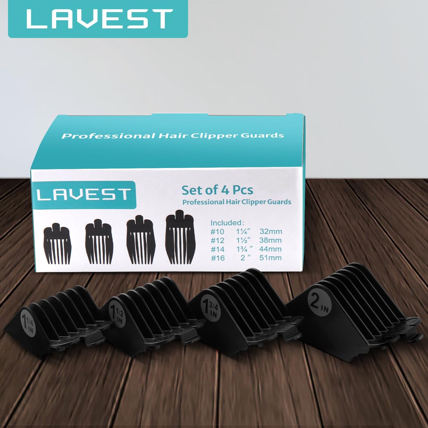 Clipper Guards Set 16 14 12 10 Compatible with Most Wahl Clippers, Clipper Guides Replacement - 1.25" to 2", 4 Piece Set, Black Color