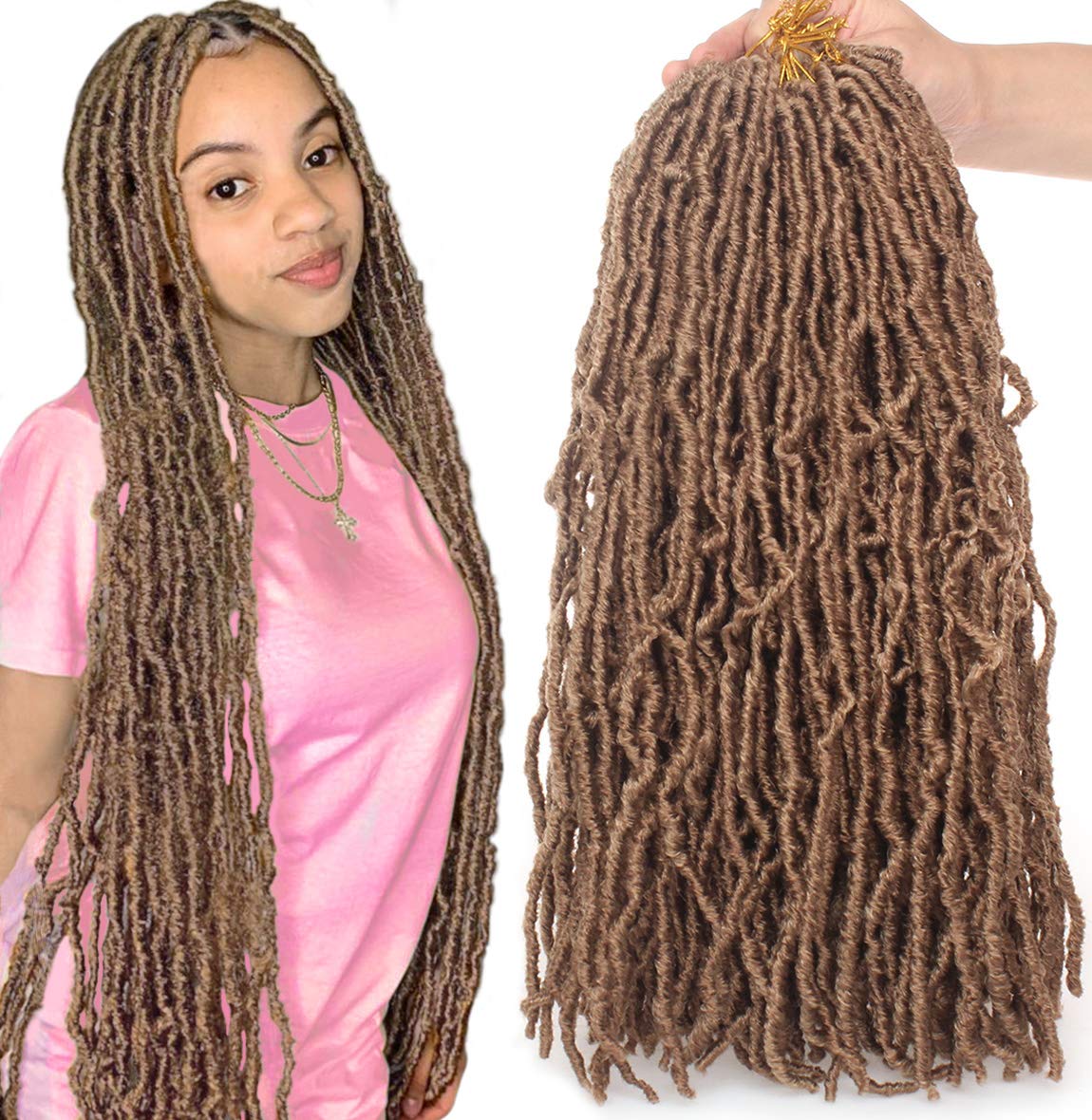 Faux Locs Crochet Hair - 18 Inch Pre-Looped 7 Packs Soft Natural Black Goddess Locs for Women