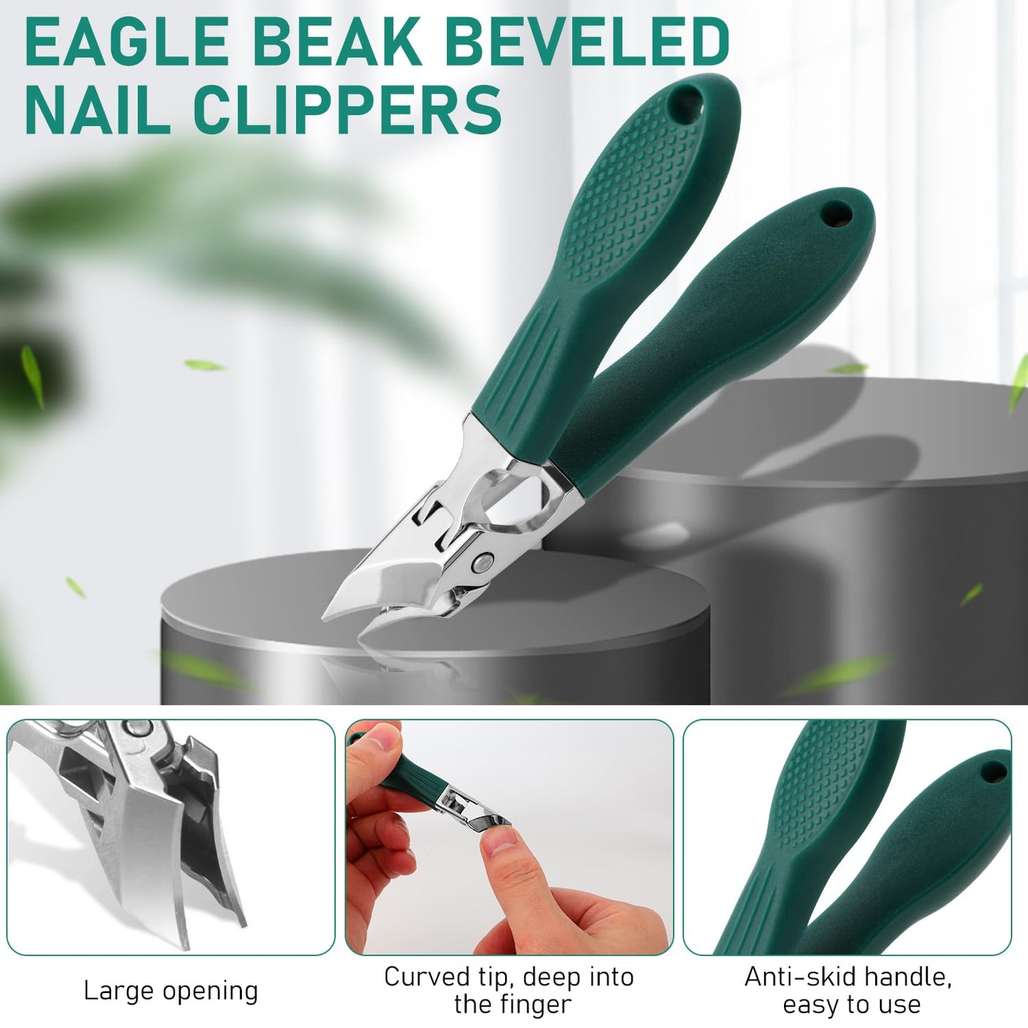 3Pcs Eagle Beak Beveled Nail Clippers,Wide Jaw Opening Anti-Splash Slanted Nail Clipper,Edge Nail Clippers,Long Handle Wide Jaw Opening Anti-Splash Slanted Nail Clipper for Men Women