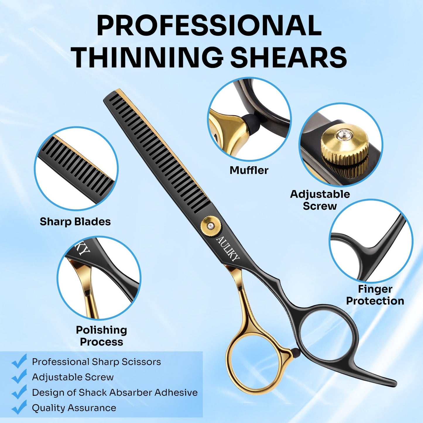 Hair Cutting Scissors Shears Kits, 15 Pcs Professional Hairdressing Scissors Set, Stainless Steel Hairdressing Shears Set Professional Thinning Scissors for Barber/Salon/Home/Men/Women/Kids/Adults