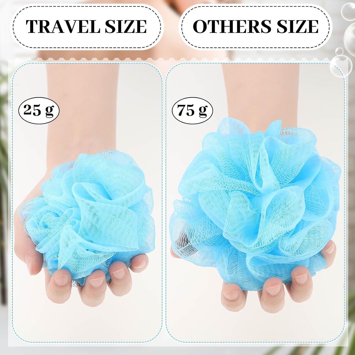 Travel Size Loofah Set - 12 Individually Wrapped Mini Bath Sponges with Case (Black, 25g)