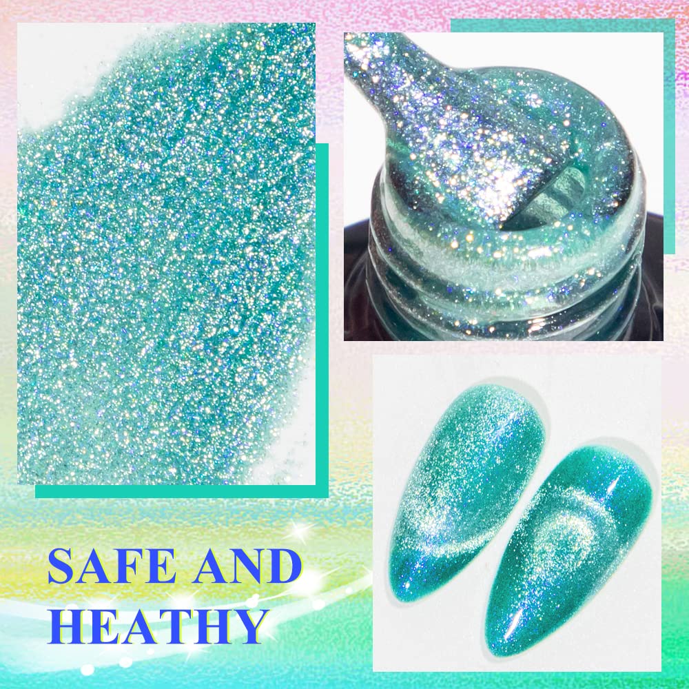 12-Pc MIZHSE Neon Cat Eye Gel Nail Polish Set - Magnetic Soak Off Manicure Kit, Blue Green Purple