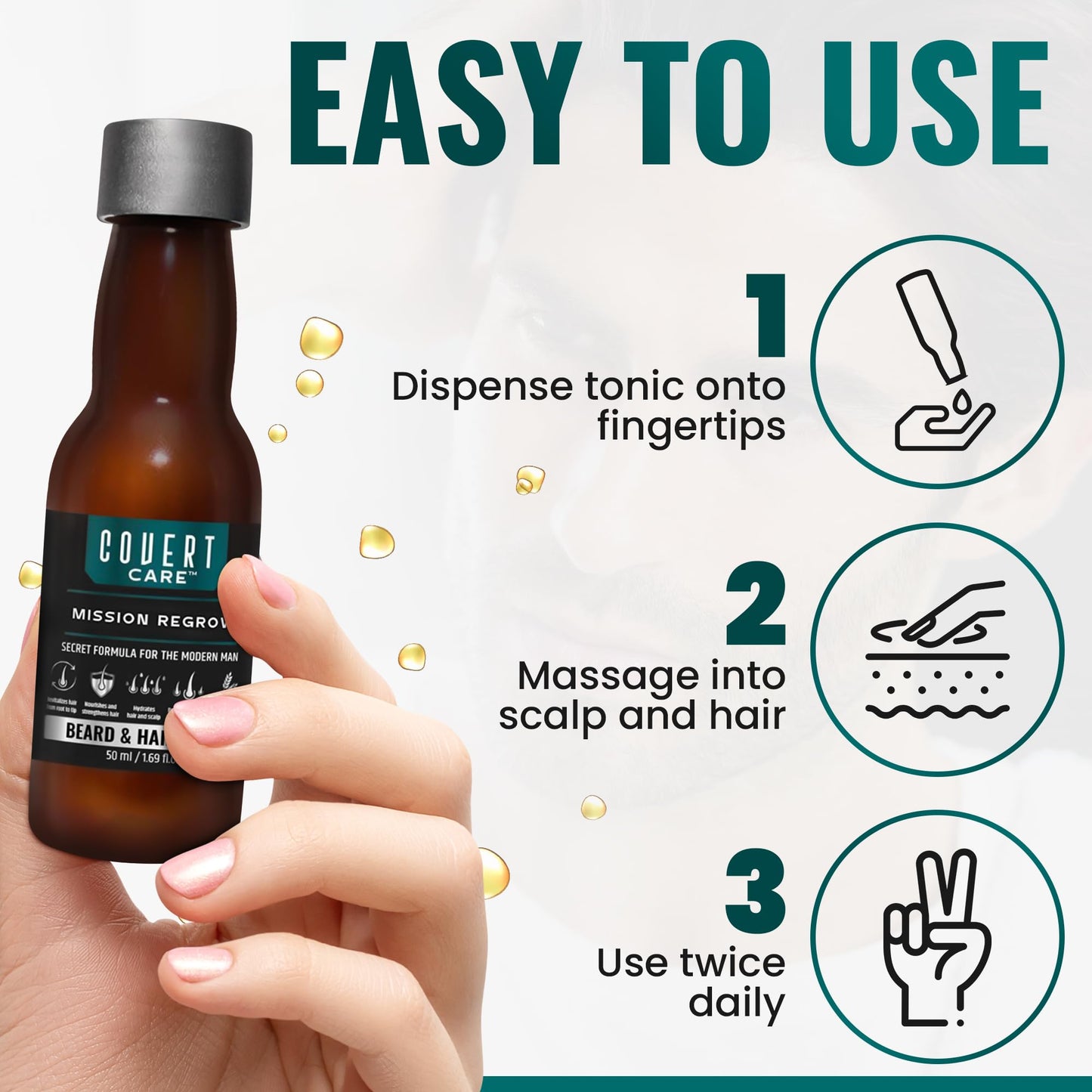 Hair and Beard Thickening Serum for Men – Lightweight Root Activator for Thinning Hair, Scalp Nourishment for Fuller, Stronger-Looking Hair