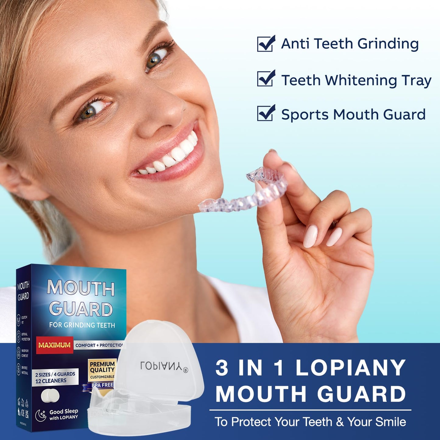 Mouth Guard for Grinding Teeth at Night, Night Guards for Teeth Grinding, Mouthguards for Grinding of Teeth, Mouth Guard for Sleeping with 12 Cleaning Tablets