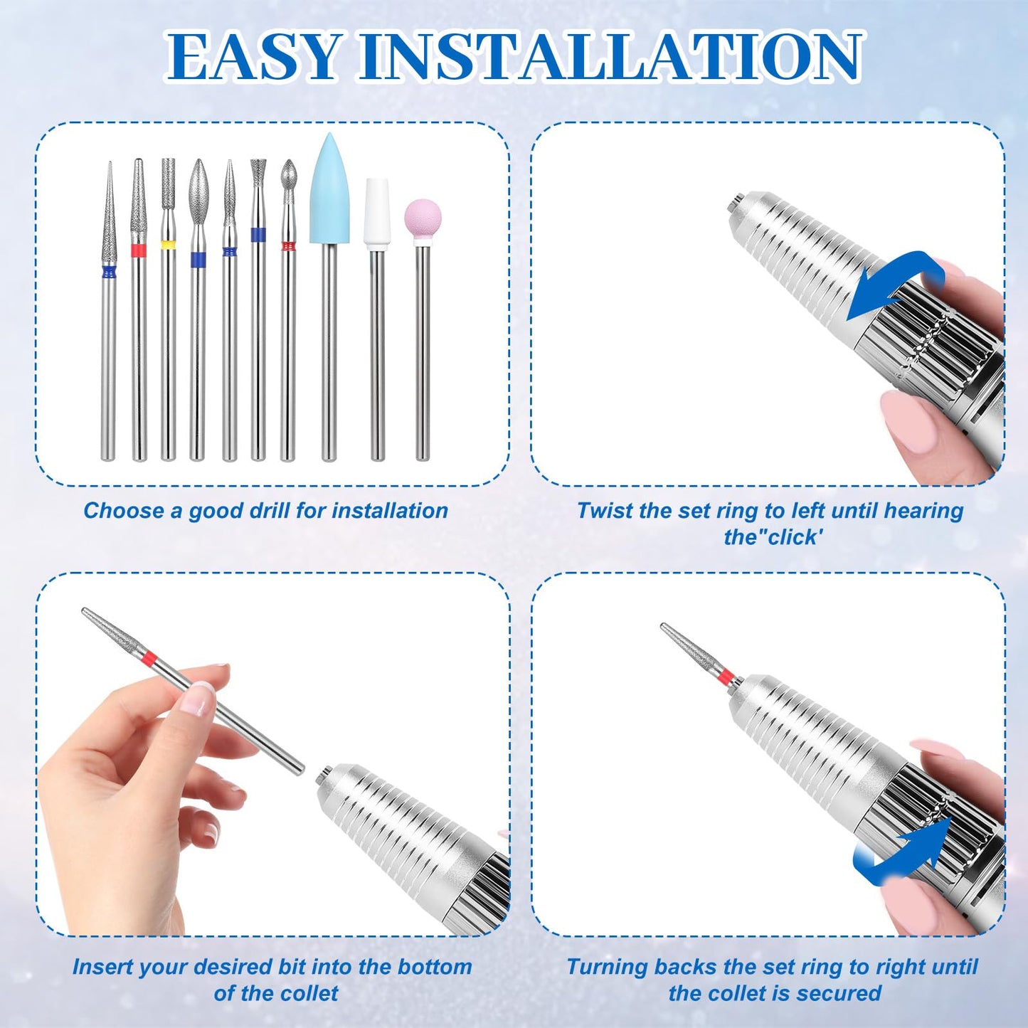 10 Pcs Nail Drill Bit Set,3/32 Inch Cuticle Bit for Nail Drill,Carbide Nails Bits for Manicure & Pedicure,Nails Drills Bits for Professional Electric Manicure Tools