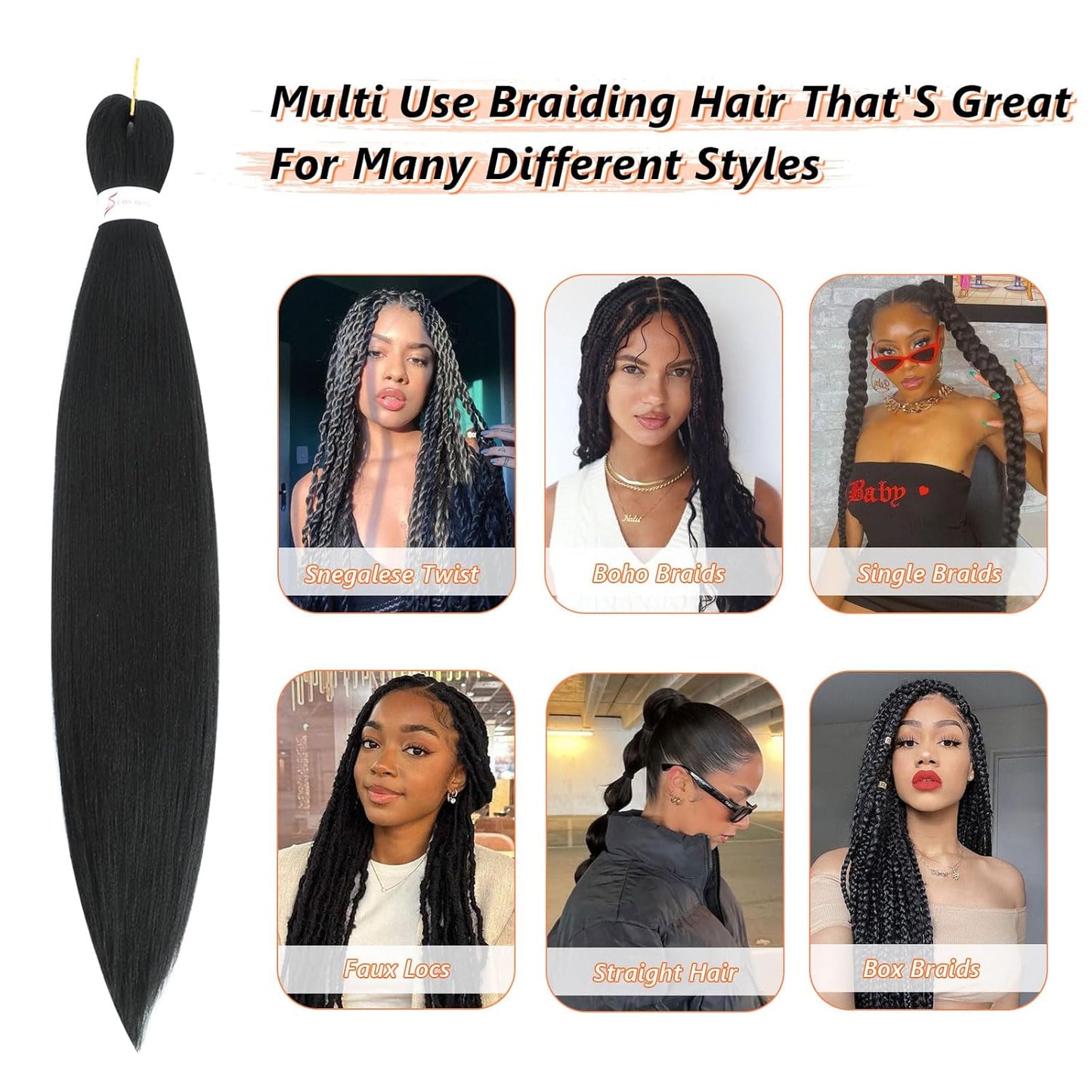 24-Inch Pre-Stretched Braiding Hair - 8 Packs Soft Yaki Texture for Crochet & Twists