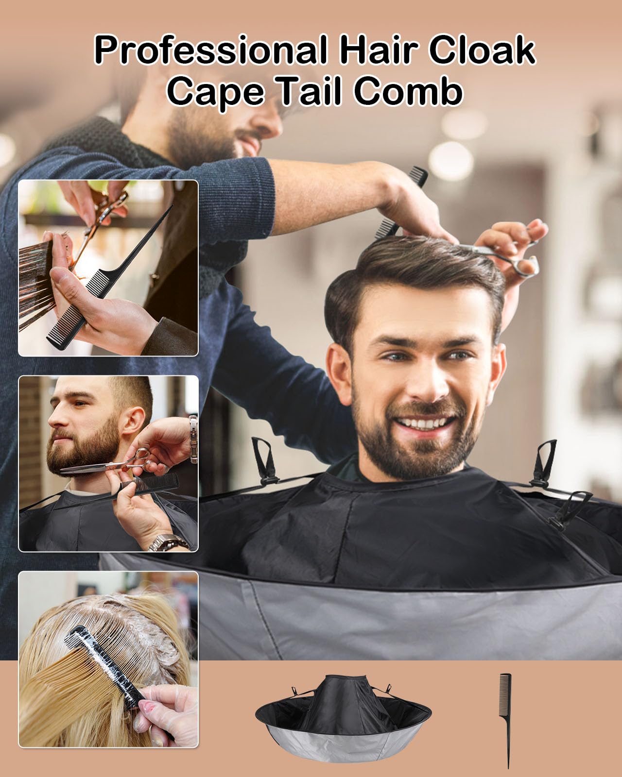 Lictin Hair Cloak - Black Waterproof Foldable Barber Cape Apron