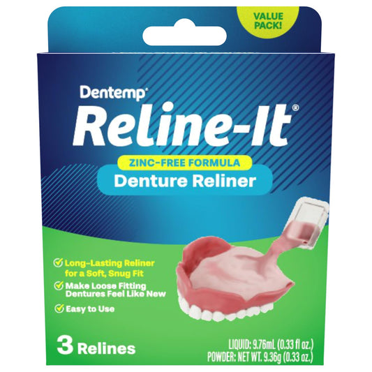 Dentemp Denture Reline Kit Value Pack - Advanced Formula Reline It Denture Reliner - Denture Kit to Refit and Tighten Dentures for Both Upper & Lower Denture (3 Relines)