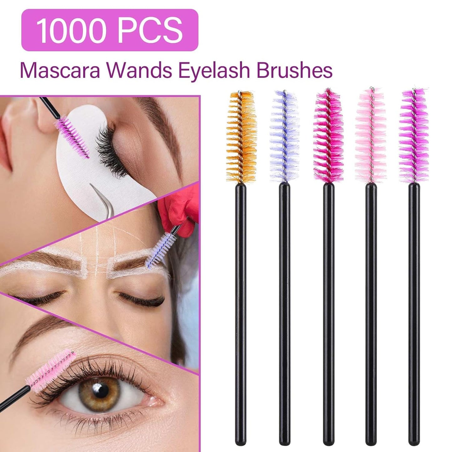 Disposable Mascara Wands - 1000 Colorful Eyelash Brushes & Spoolies for Extensions