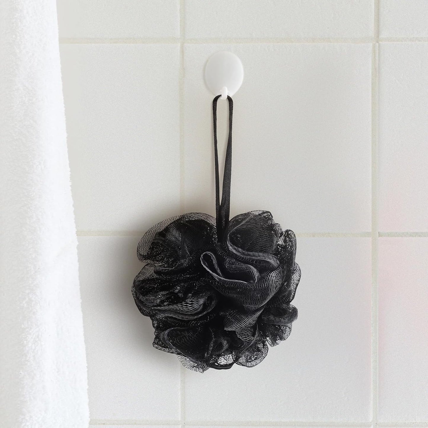 Travel Size Loofah Set - 12 Individually Wrapped Mini Bath Sponges with Case (Black, 25g)