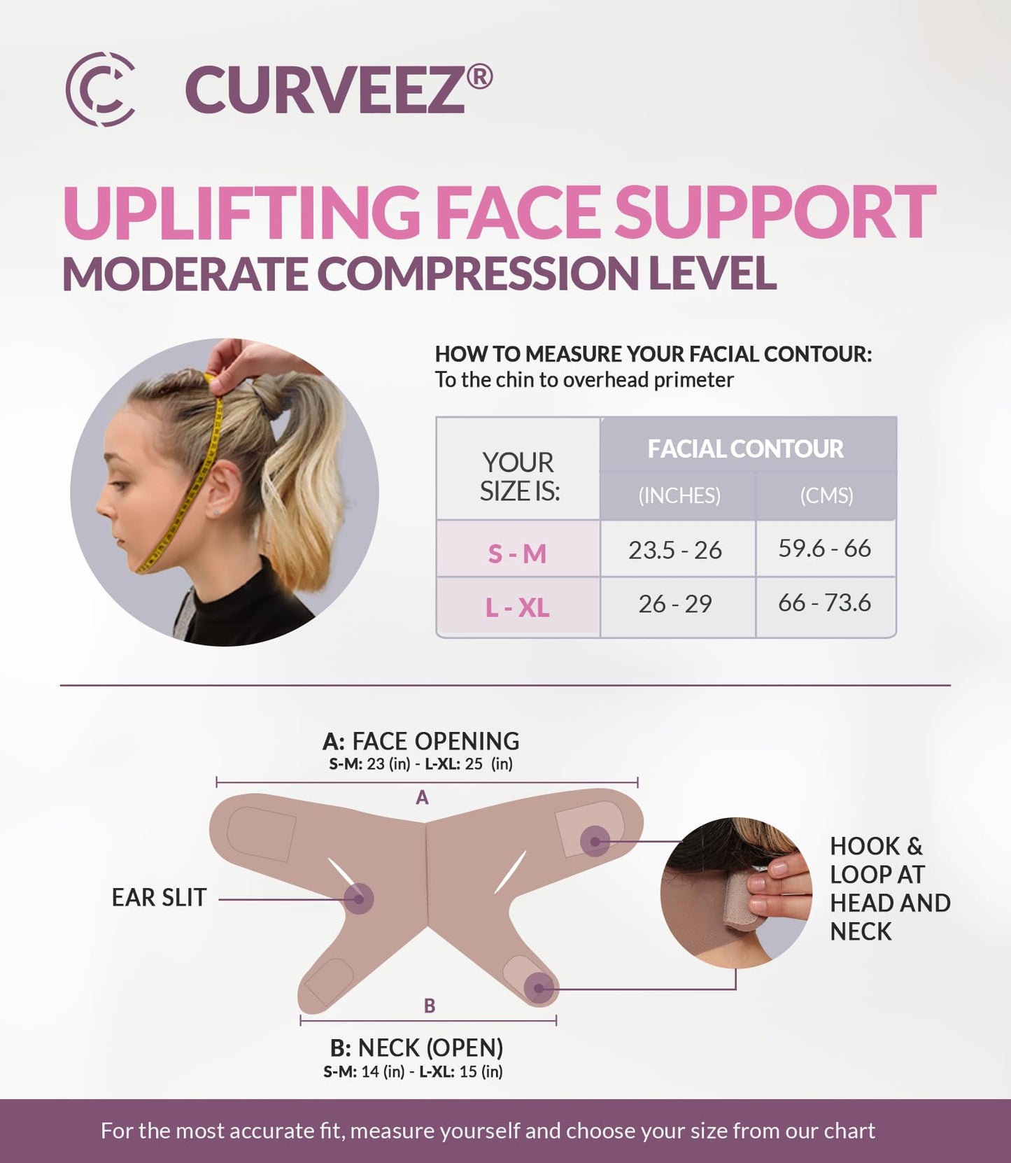 CURVEEZ Face Toning Belt Post Surgery Lipo Compression Chin Strap For Women | Faja Mentonera Reductora para Papada Y Cuello | For Use After Face and Chin Surgery