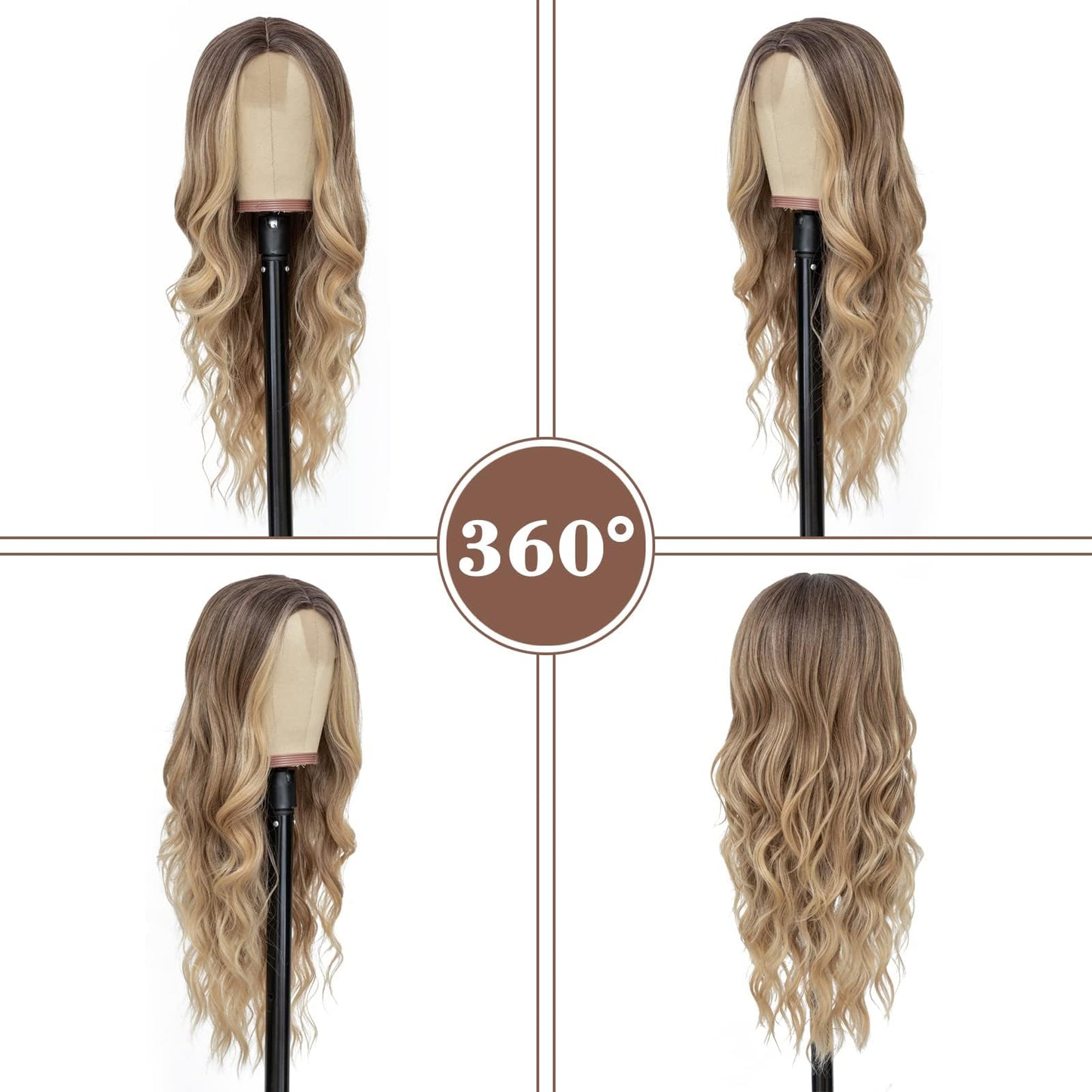 NAYOO Long Ombre Blonde Wavy Wig for Women 26 Inch Middle Part Curly Wavy Wig Natural Looking Synthetic Heat Resistant Fiber for Daily Party Use (Ombre Blonde)
