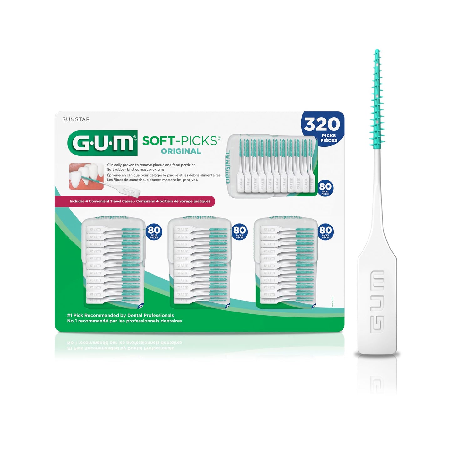 GUM Soft-Picks Original, Easy to Use Dental Picks for Teeth Cleaning and Gum Health, Disposable Interdental Brushes with Convenient Carry Case, Dentist Recommended Dental Picks, 320ct