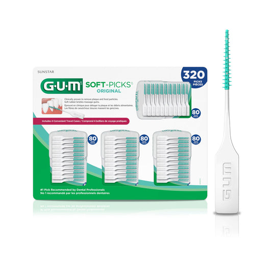 GUM Soft-Picks Original, Easy to Use Dental Picks for Teeth Cleaning and Gum Health, Disposable Interdental Brushes with Convenient Carry Case, Dentist Recommended Dental Picks, 320ct