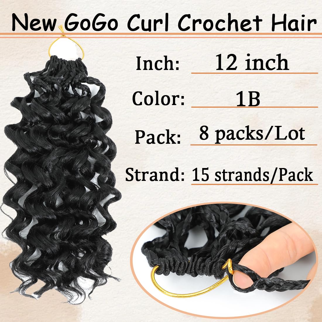 Pre looped Gogo Curl Crochet Hair 12 Inch 8 Packs Pre twisted Short Curly Crochet Hair for Black Women Ocean Wave Braiding Hair Water Wave Deep Braiding Hair (12 inch 1B)