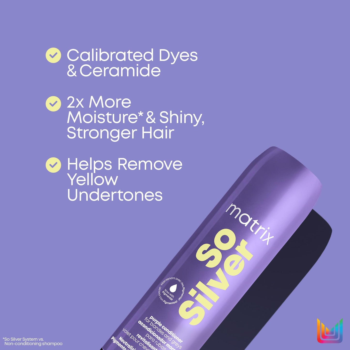 Matrix So Silver Purple Conditioner - Tones Blonde & Grey Hair, Eliminates Brassiness, Infused With Purple Pigments, Salon-Quality, Vegan