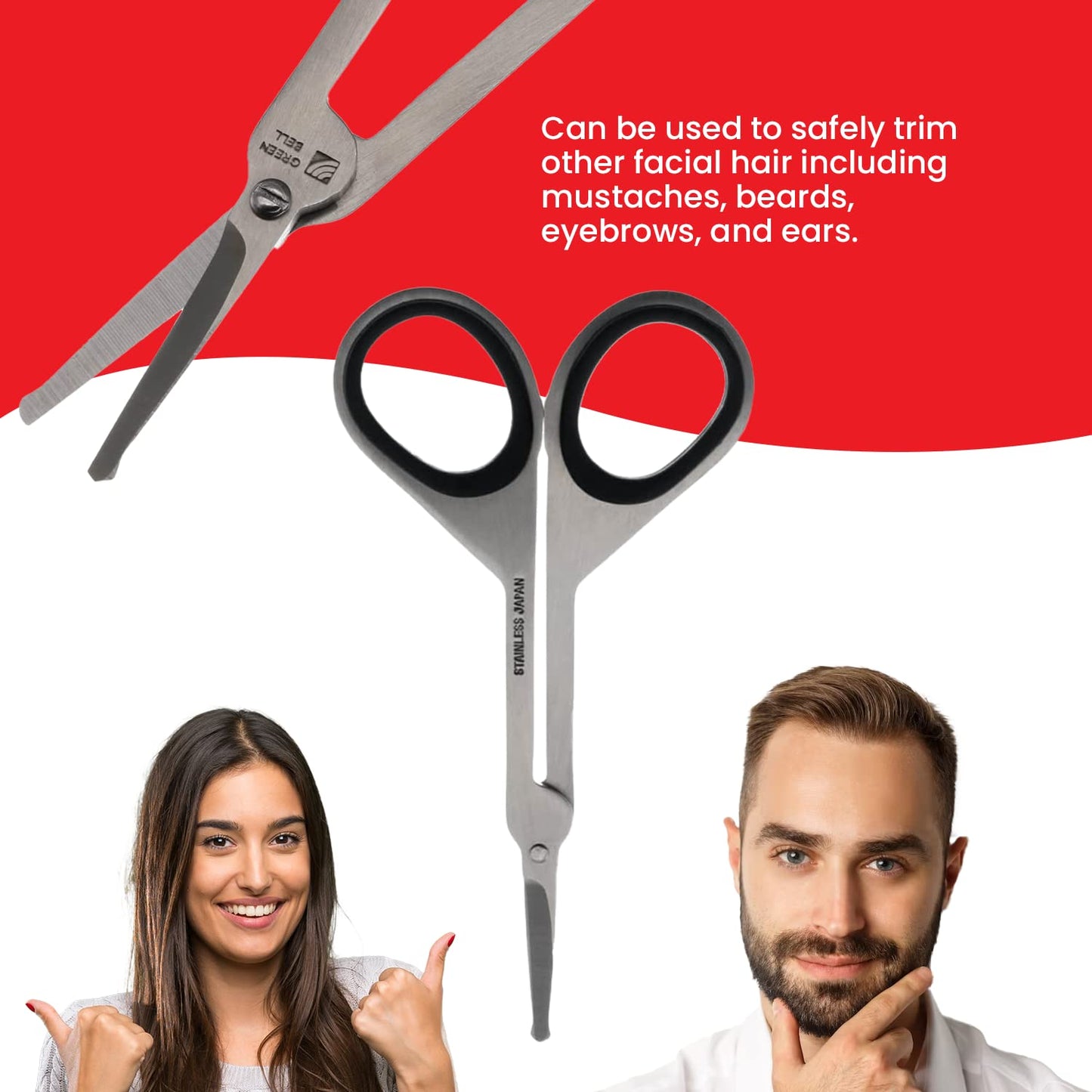 Seki Edge Stainless Steel Nostril Scissors (SS-908) - Safety Grooming Scissors with Round Blunt Tips for Trimming Nose Hair & Other Facial Hair for Men & Women - Made in Japan
