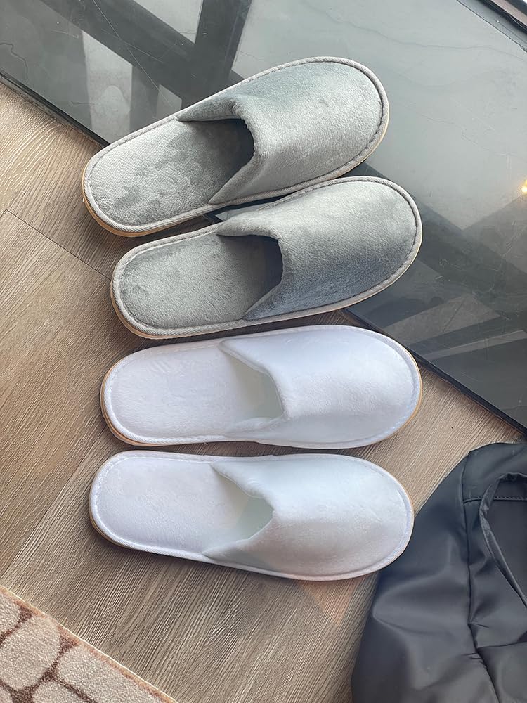 Non-Slip Disposable Slippers - 2-6 Pairs, Washable Velvet Closed Toe for Guests, Hotel & Spa