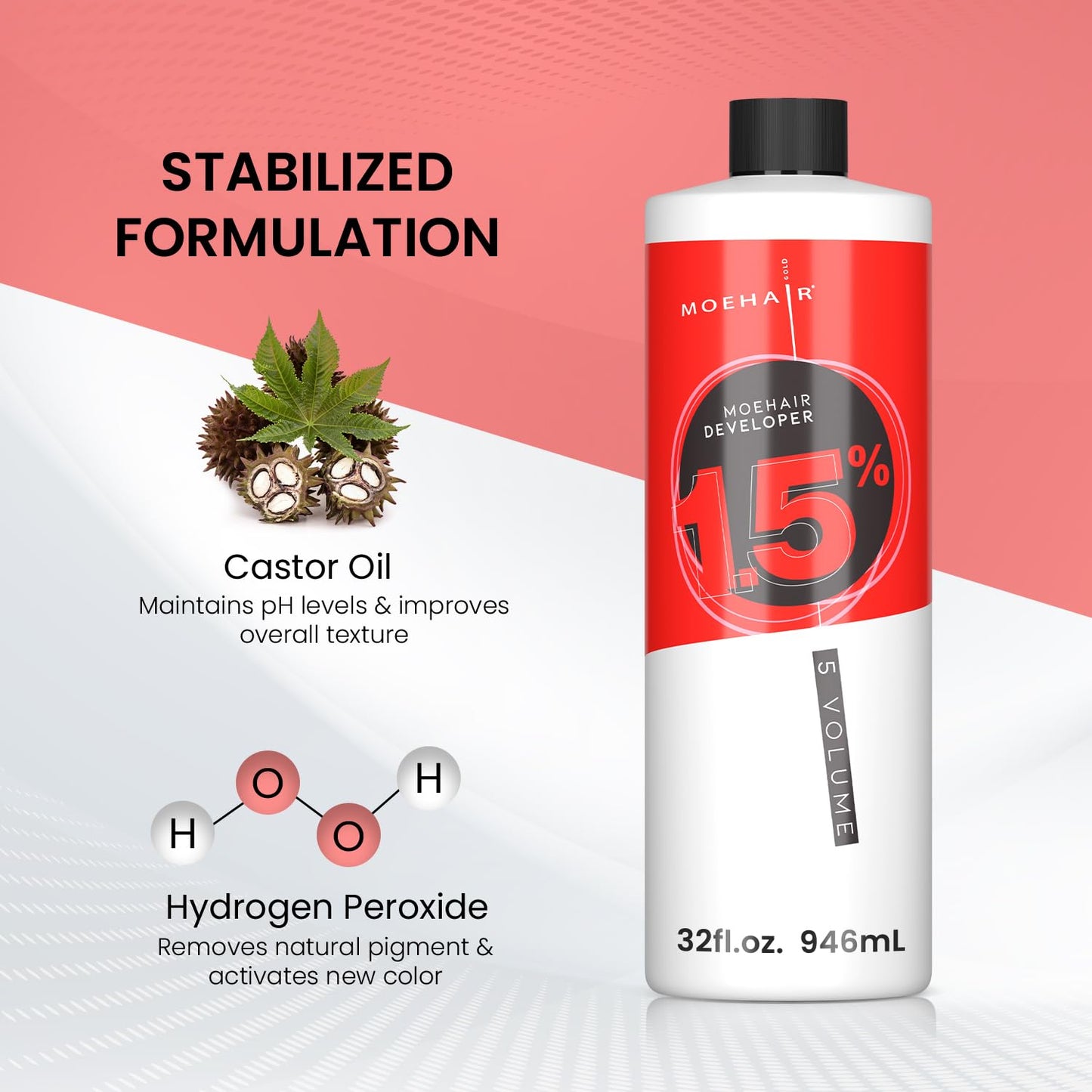 MOEHAIR Hair Color Developer 1.5% Hydrogen Peroxide | 5 Volume Creme Developer for Coloring and Bleaching | Paraben-free | Professional-Grade Hair Creme Developer | Peach Fragrance – 32 Fl. Oz
