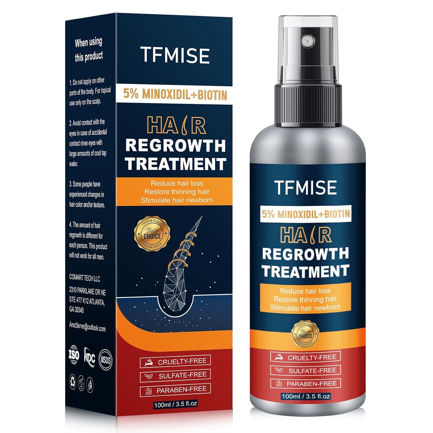 5% Minoxidil Spray for Men & Women - Extra Strength Hair Growth Solution with Biotin, 3.38 Fl. Oz