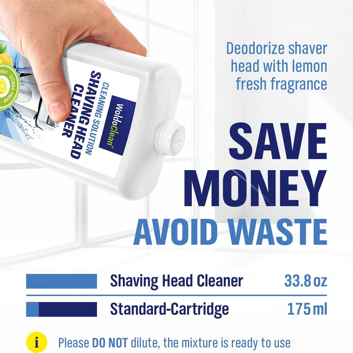 Braun Shaver Cleaner Solution - 33.8 oz Lemon Scent, Compatible with CCR/SmartCare, 5-6 Uses