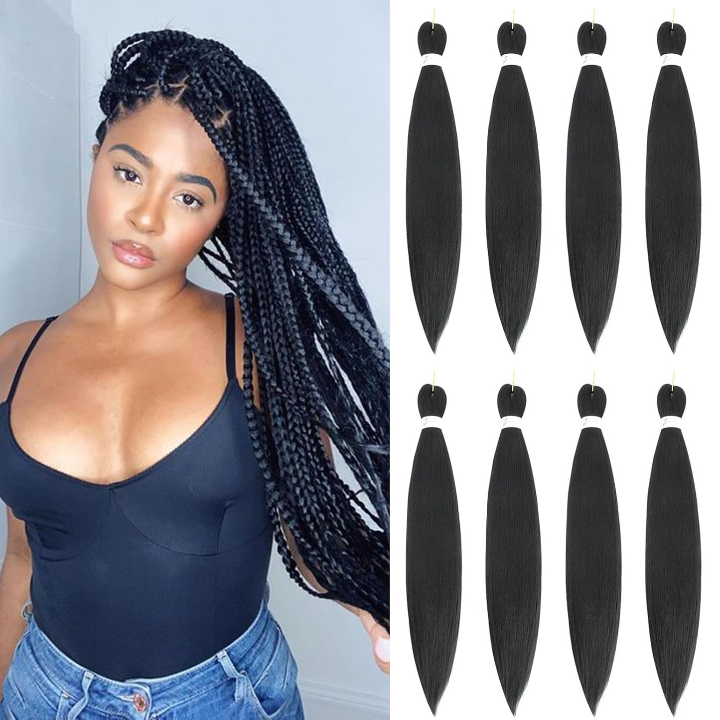 24-Inch Pre-Stretched Braiding Hair - 8 Packs Soft Yaki Texture for Crochet & Twists