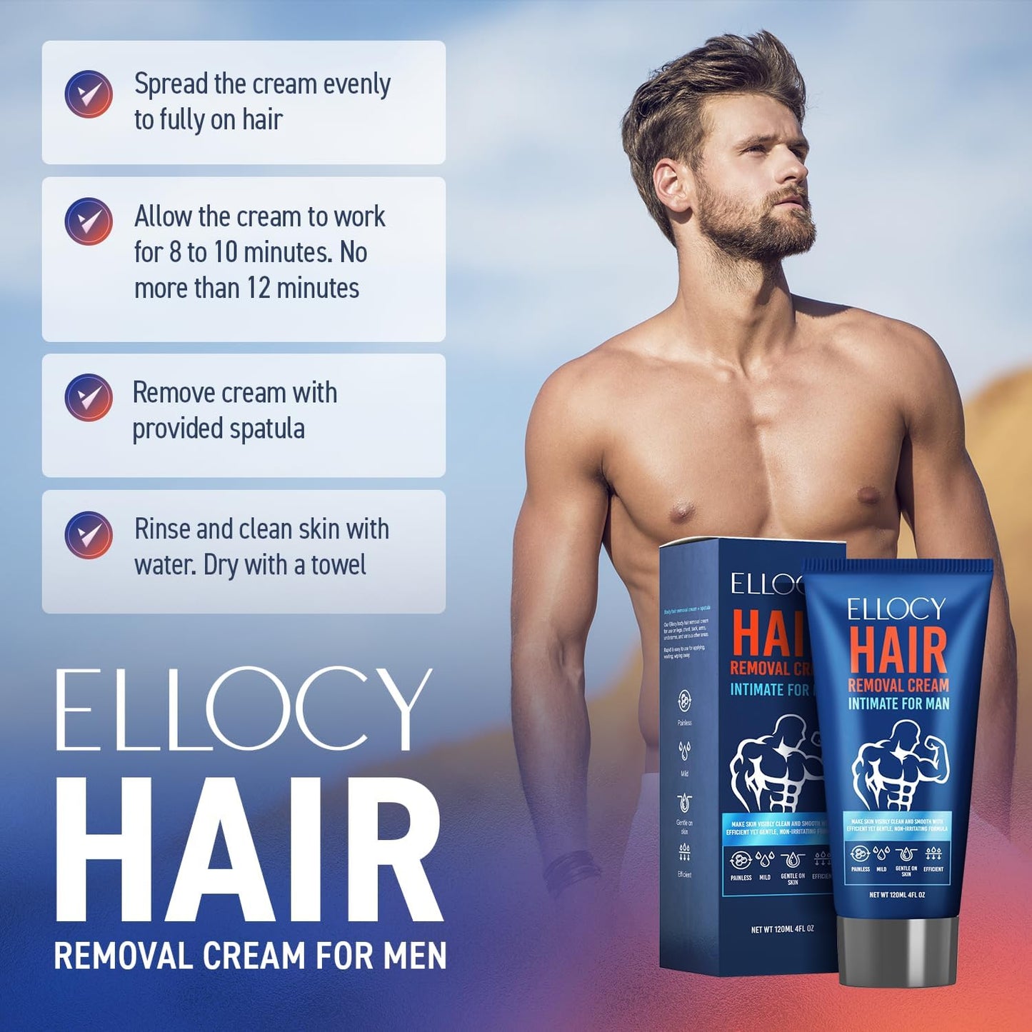 Men's Hair Removal Cream - Painless Depilatory for Intimate Areas, 120ml