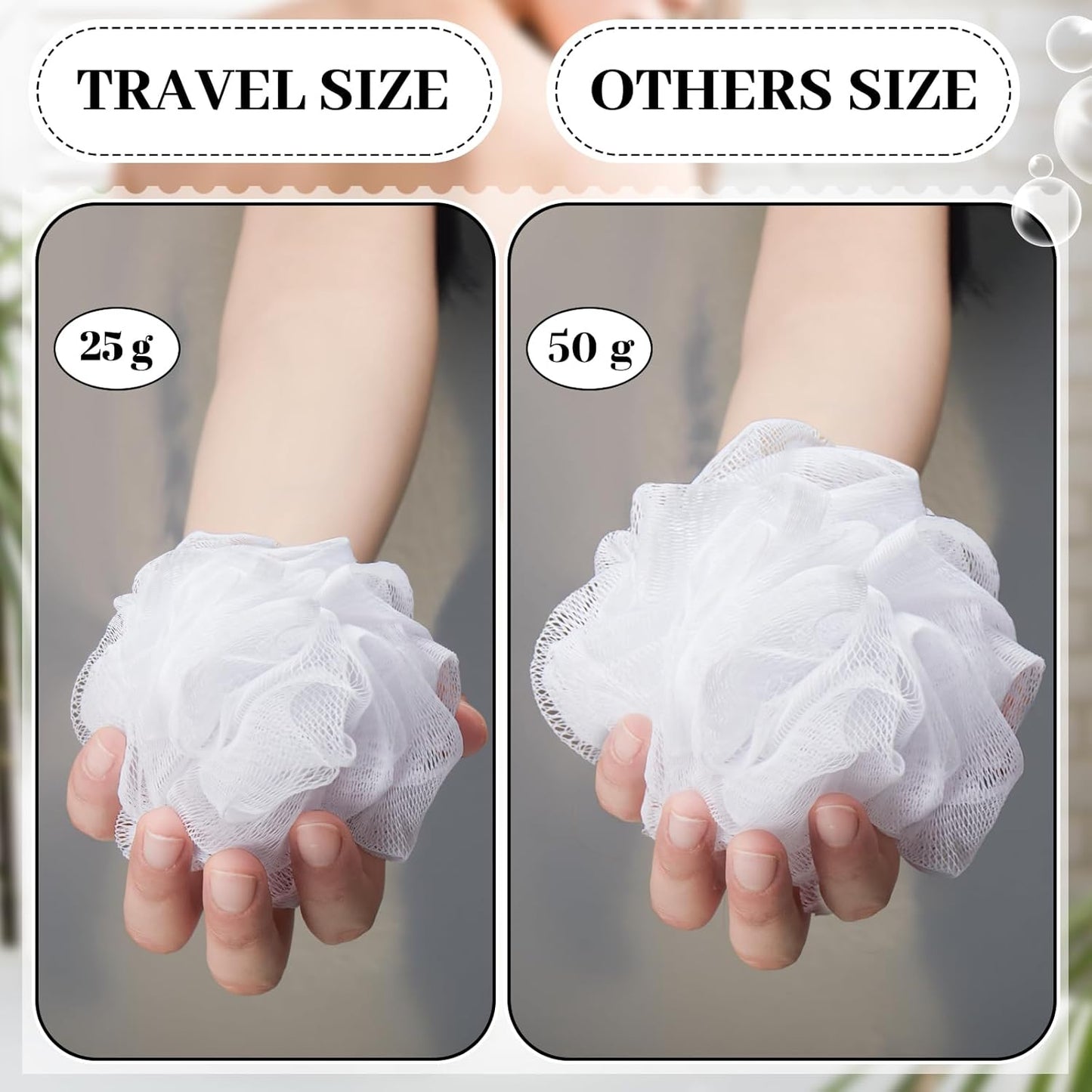 Travel Size Loofah Set - 12 Individually Wrapped Mini Bath Sponges with Case (Black, 25g)