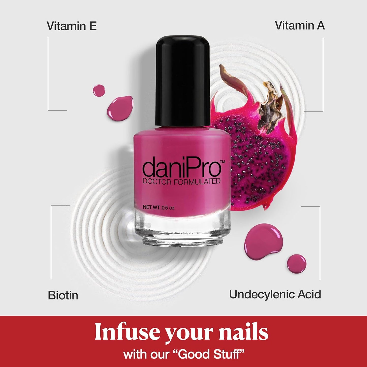 Doctor-Formulated Vegan Nail Polish - Lovely Lady Deep Pink 0.5 oz with Biotin & Undecylenic Acid for Healthy Nails