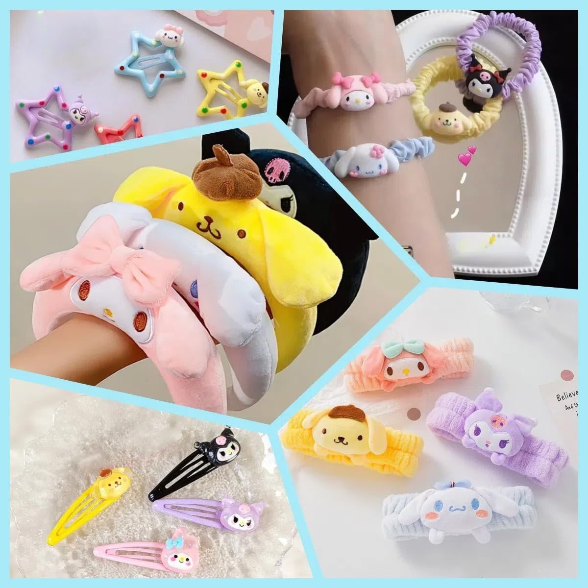 WINBBY 117Pcs Kawaii Cute Stuff Gifts Set Include Headband,Pouch, Hair Band, Hair Ties & Clips,Hairpin, Stickers,Necklace,Bracelet, Keychain(Blue)