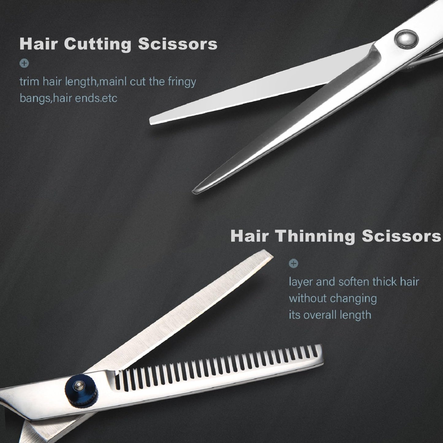 Haircut Scissors Kit, 11 Pcs Professional Set - Haircut, Thinning Scissors, Neck Duster Brush, Comb, Barber Cape, Hair Clips, Hairdressing Shears for Barber and Home