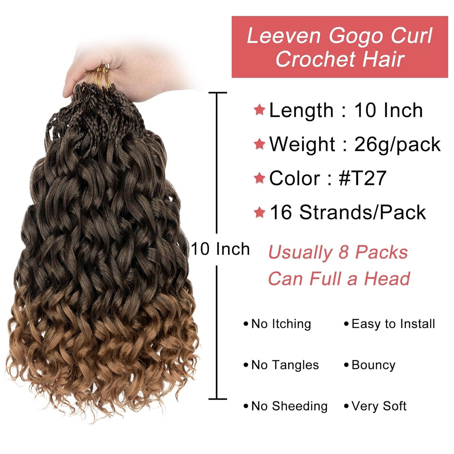 10 Inch Ombre Honey Blonde Gogo Curl Crochet Hair - 8 Packs Ocean Wave Short Curly Braids for Women & Kids