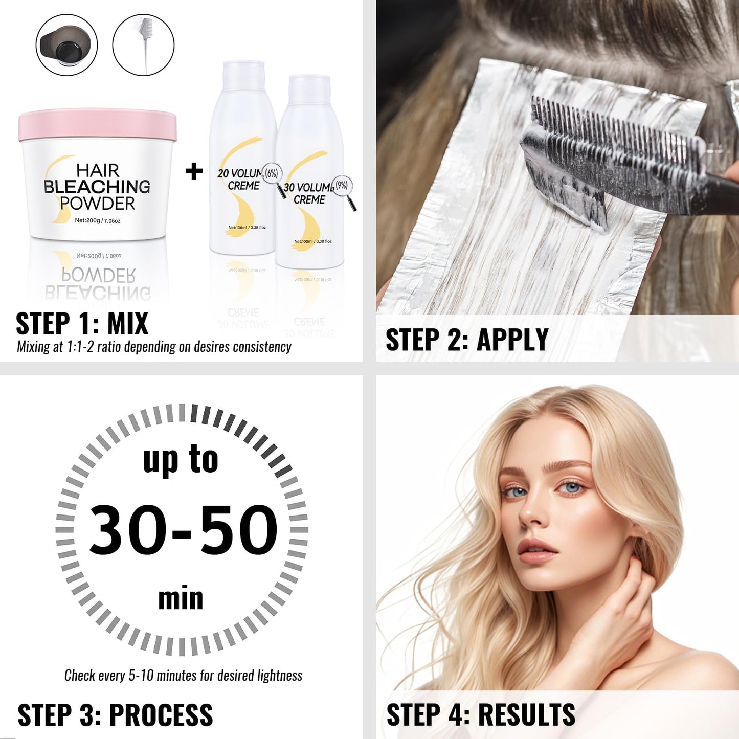 Bleach for Hair Lightening, Professional Hair Bleaching Powder, High Performance Up to 9 Levels of Lift for Hair Highlights & Lightening