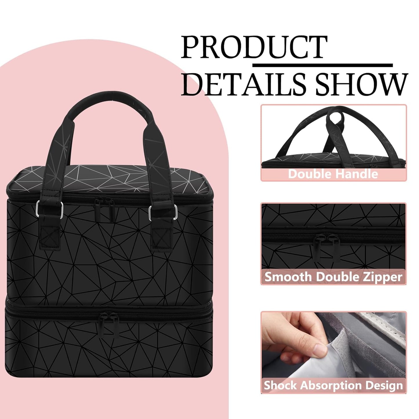 Nail Polish Organizer Bag with Travel Case for 30+ Bottles & Nail Lamp - Purple