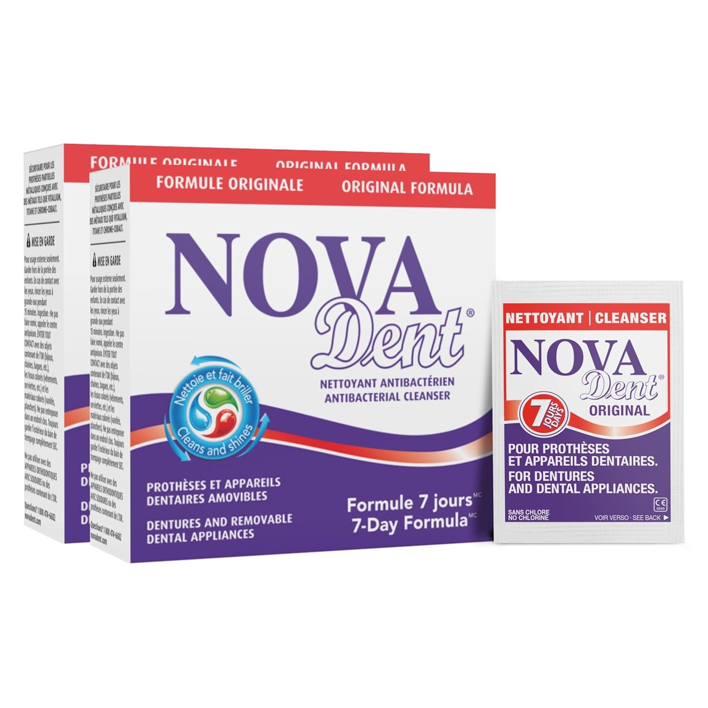 Novadent Denture Cleaner - 12 Sachets for Retainers, Mouth Guards & Aligners