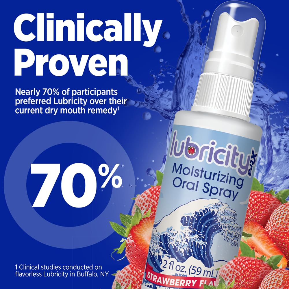 Lubricity Xtra Dry Mouth Spray - Advanced Formula - Hyaluronic Acid and Xylitol, Saliva Substitute Moisturizing Oral Spray, The Most Satisfactory Solution in Dry Mouth Products (2 Fl. Oz., Strawberry)