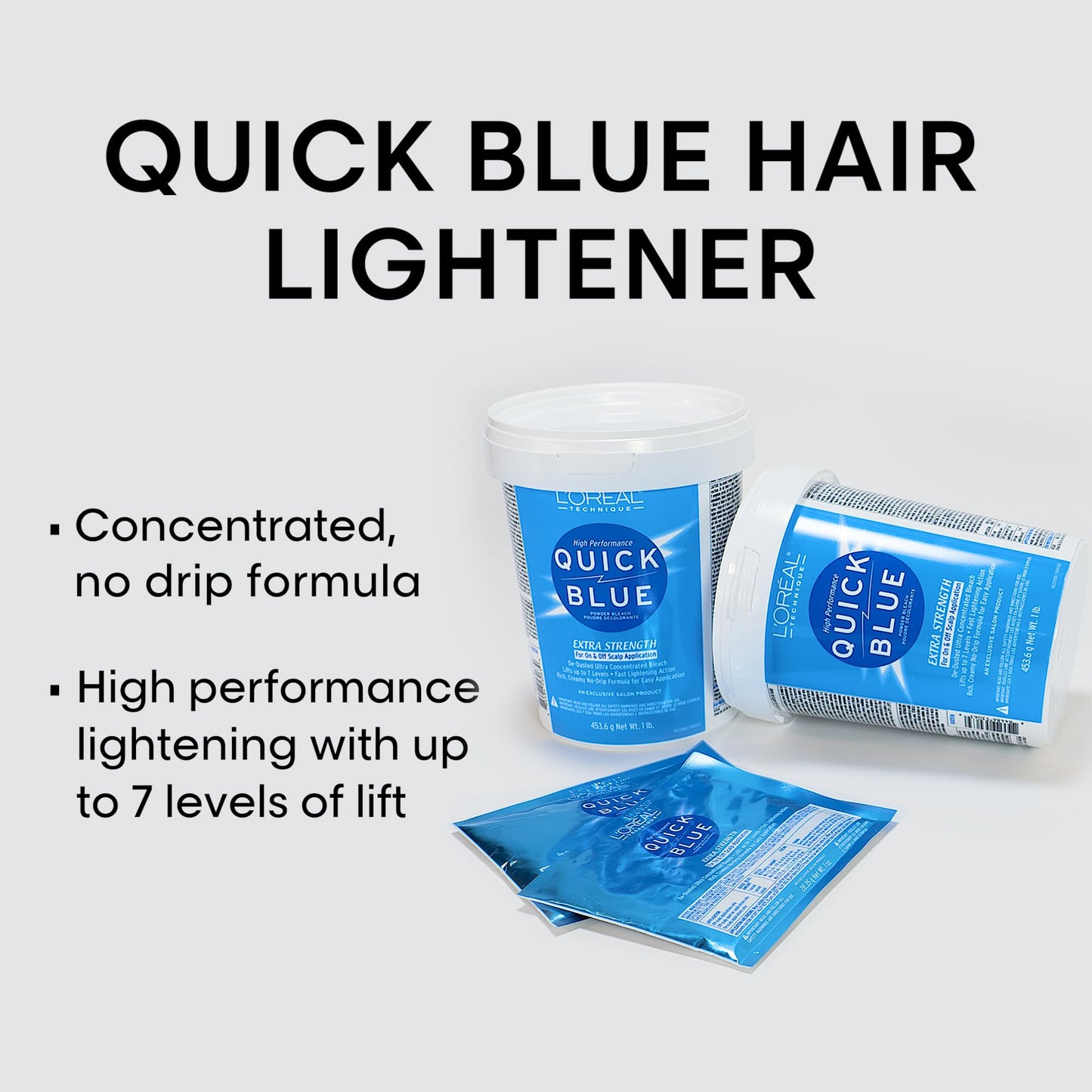 L'OREAL TECHNIQUE Quick Blue High Performance Hair Lightener - Hair Bleaching Powder - No Drip Formula, Extra Strength Lightening Action Lifts Up To 7 Levels, Single Application, 1 Oz
