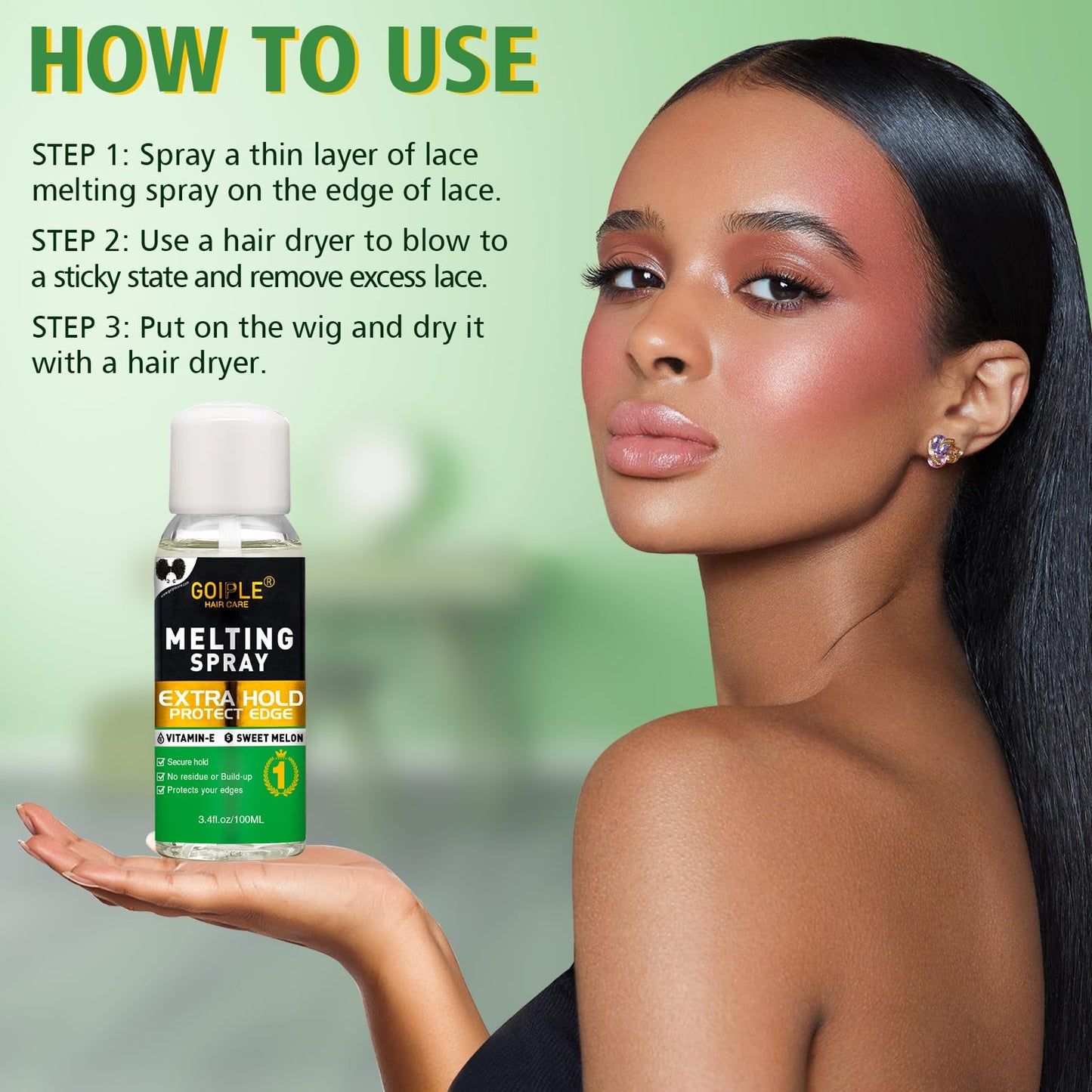 Lace Melting Spray - Glue-Less Hair Adhesive for Wigs & Extensions, Extra Hold Natural Forming Wax Stick