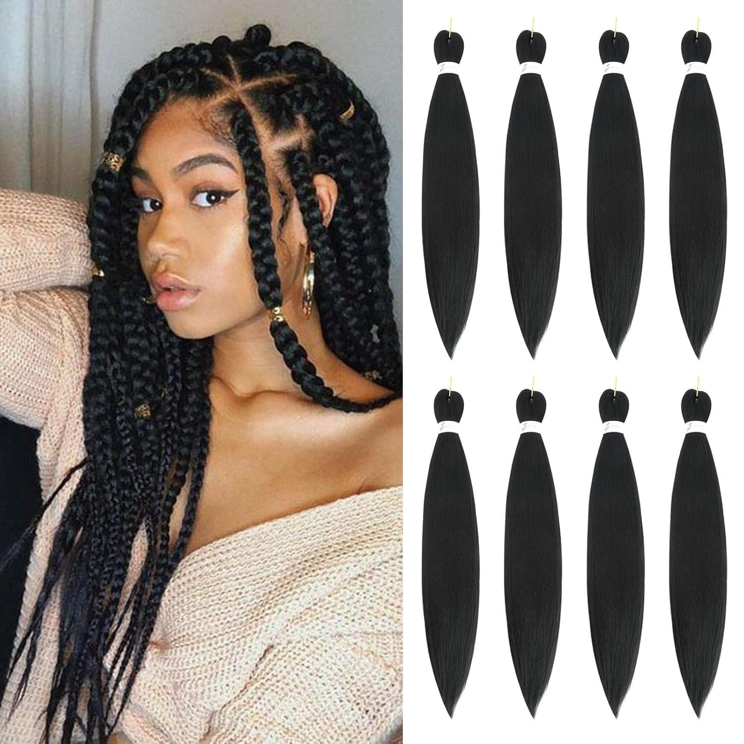 24-Inch Pre-Stretched Braiding Hair - 8 Packs Soft Yaki Texture for Crochet & Twists